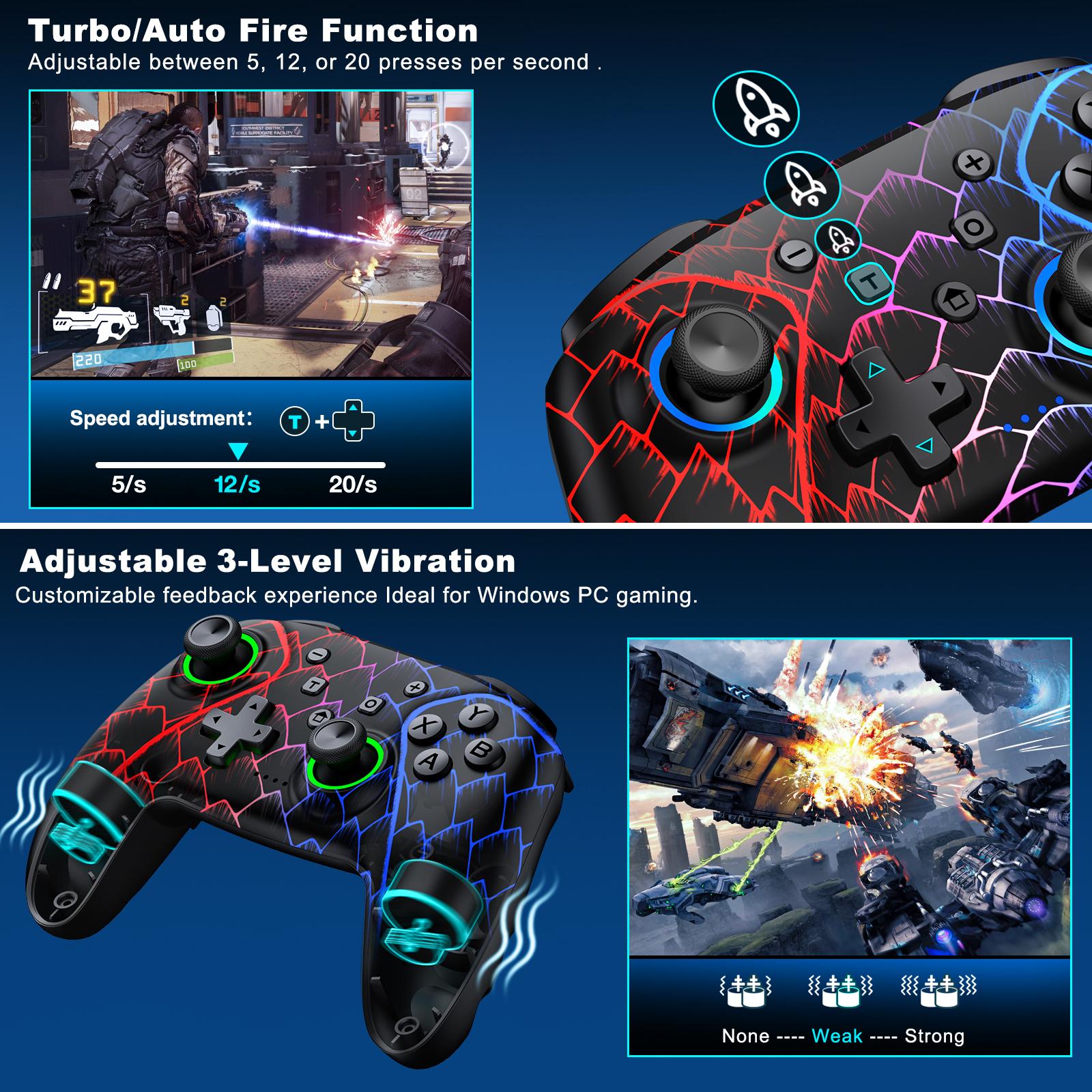 BEBONCOOL The controller is compatible with Windows PC/Switch/Android/IOS system devices, with macro programming, Turbo, vibration adjustment functions, Hall analog triggers and Hall effect joysticks provide precise control operations
