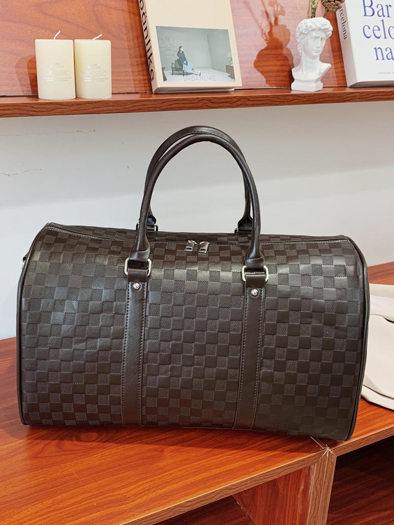 Fashion Checkerboard Pattern PU Leather Zipper Travel Bag, Travel Duffel Bag, Large Capacity Luggage for Women & Men, Casual Sports Fitness Bag for Travel & Business