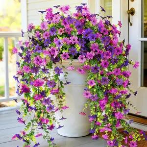 2 PCS Artificial Flowers for Outdoors, Fake Flower Plants UV Resistant Faux Flowers for Home Porch Yard (Purple)