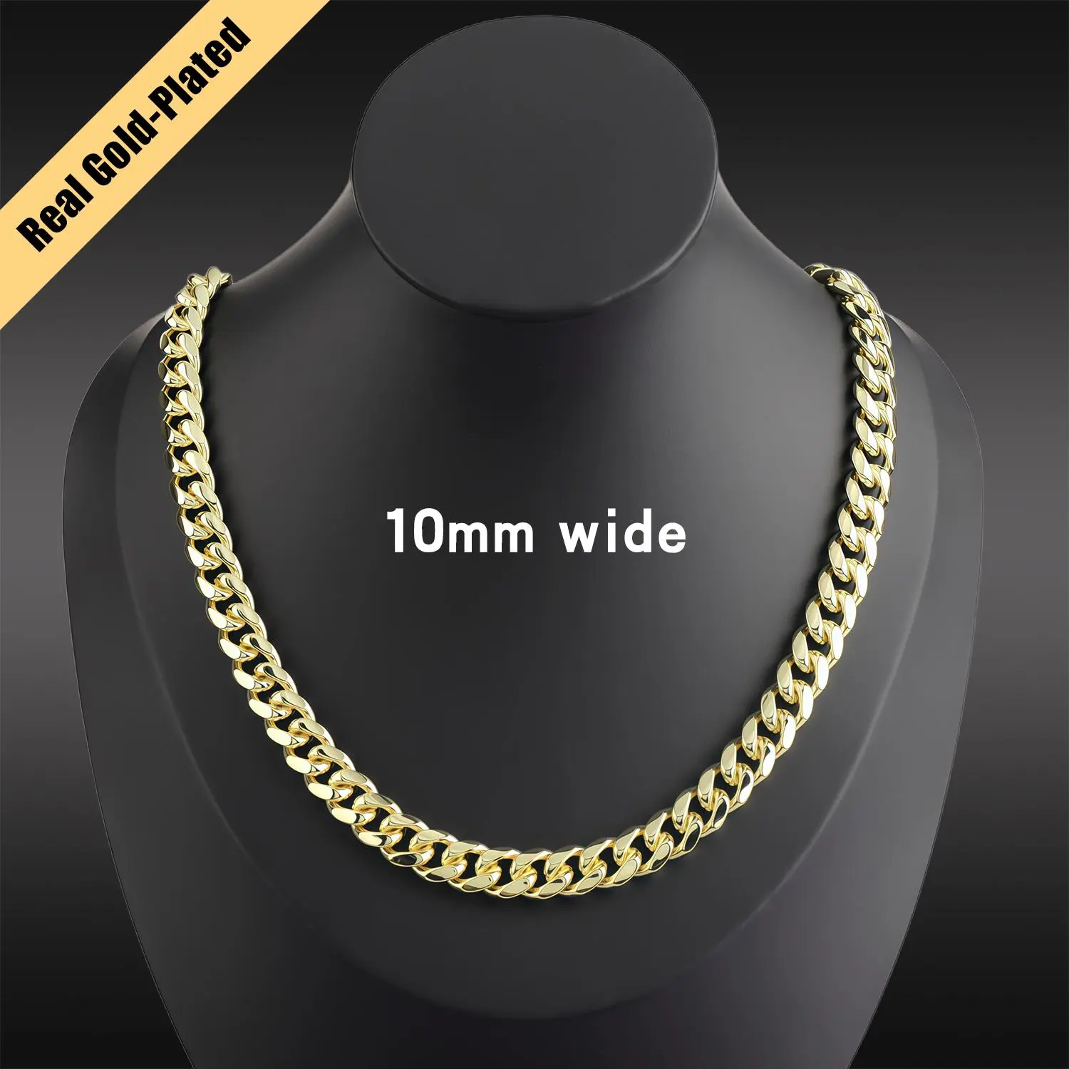 Unisex Titanium & Stainless Steel Cuban Necklace - Geometric Close-Link Chain, 4-Sided Polished Cuban Clasp, Premium Hip-Hop Rap Style, Ideal for Birthday & Anniversary Gifts Gold-Plated men