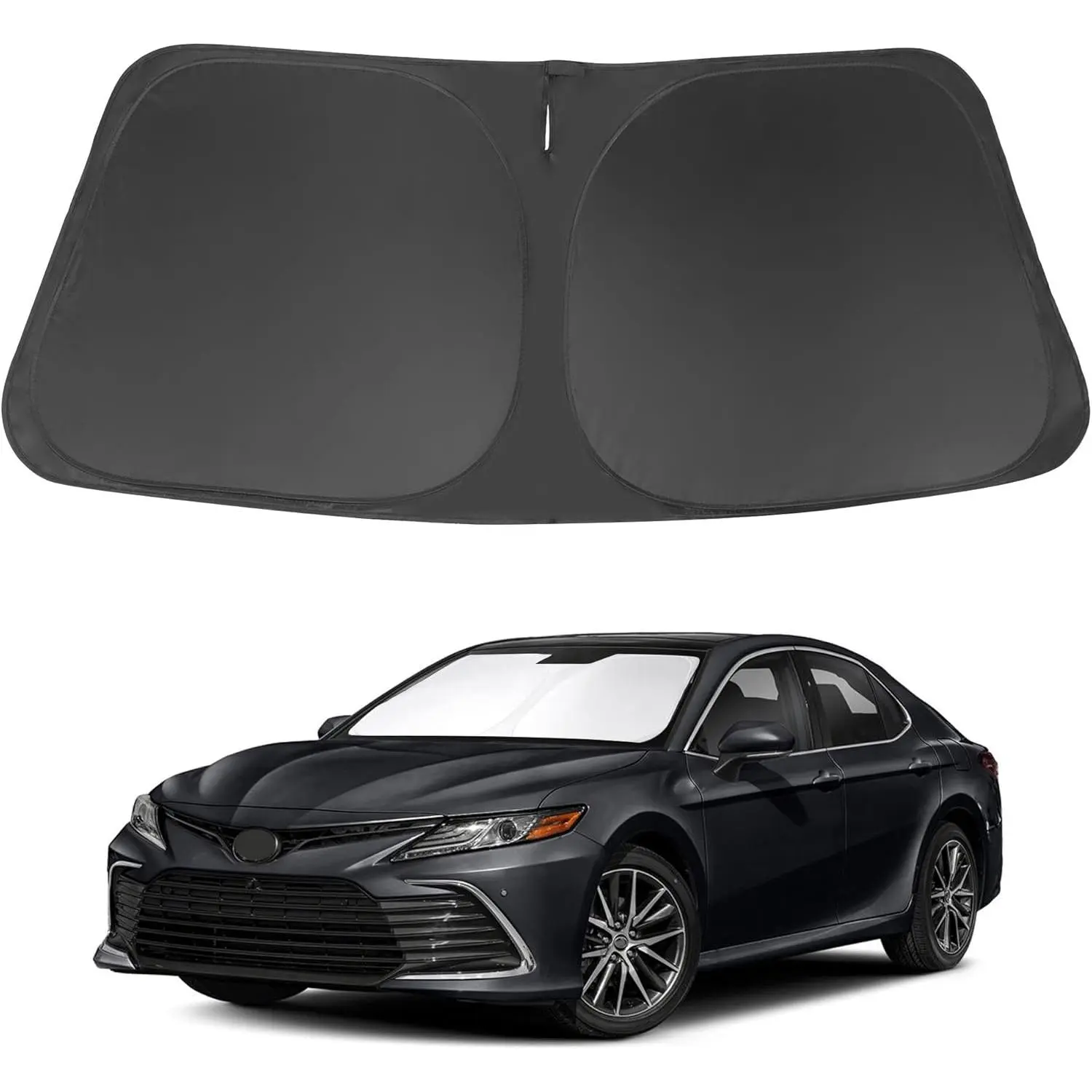 Foldable Sun Windshield Fabric Shade, Custom-Fit Car Accessories for 2018-2026 Toyota Camry LE XLE Hybrid SE XSE Sedan Front Window