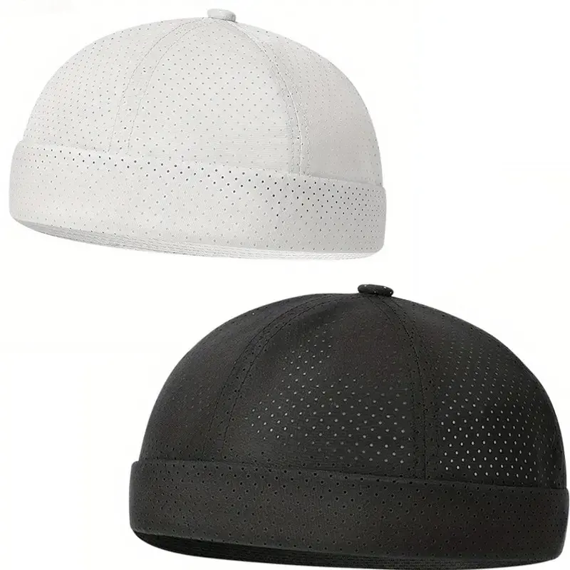 Men's 2 Pack Skull Cap Beanie Hat, Brimless Mesh Docker Cap with Adjustable Fit, Lightweight Breathable Summer Hat for Men, Dock Worker Style Cap, Casual Streetwear Accessories for Daily Travel, Outdoor Activities, Fishing, Work and Everyday Wear
