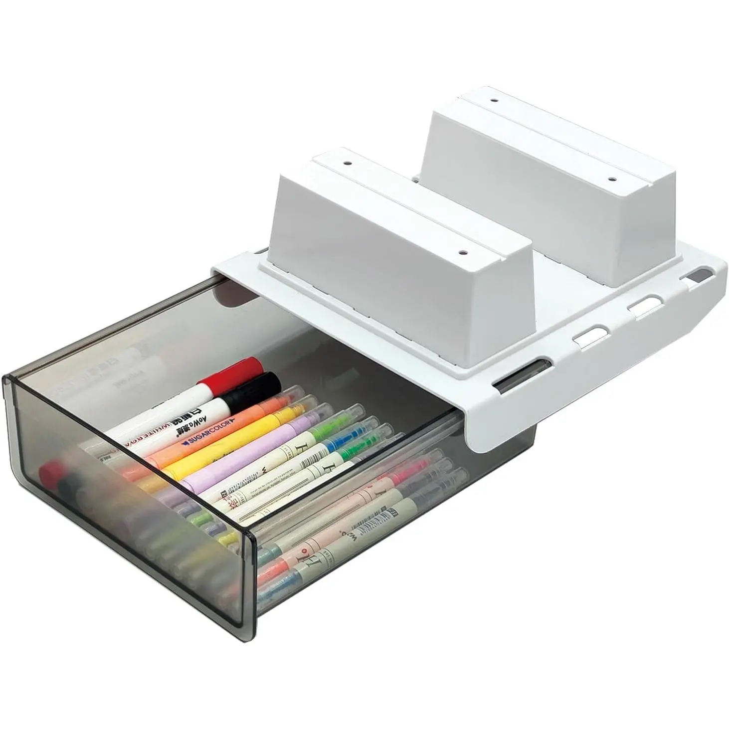 Upgrade Under Table Drawer with Lip, Office Attachable Plastic Desk Accessories & Workspace Organizers,  Under Table Storage Organizer Pencil Tray Drawer Slide Out