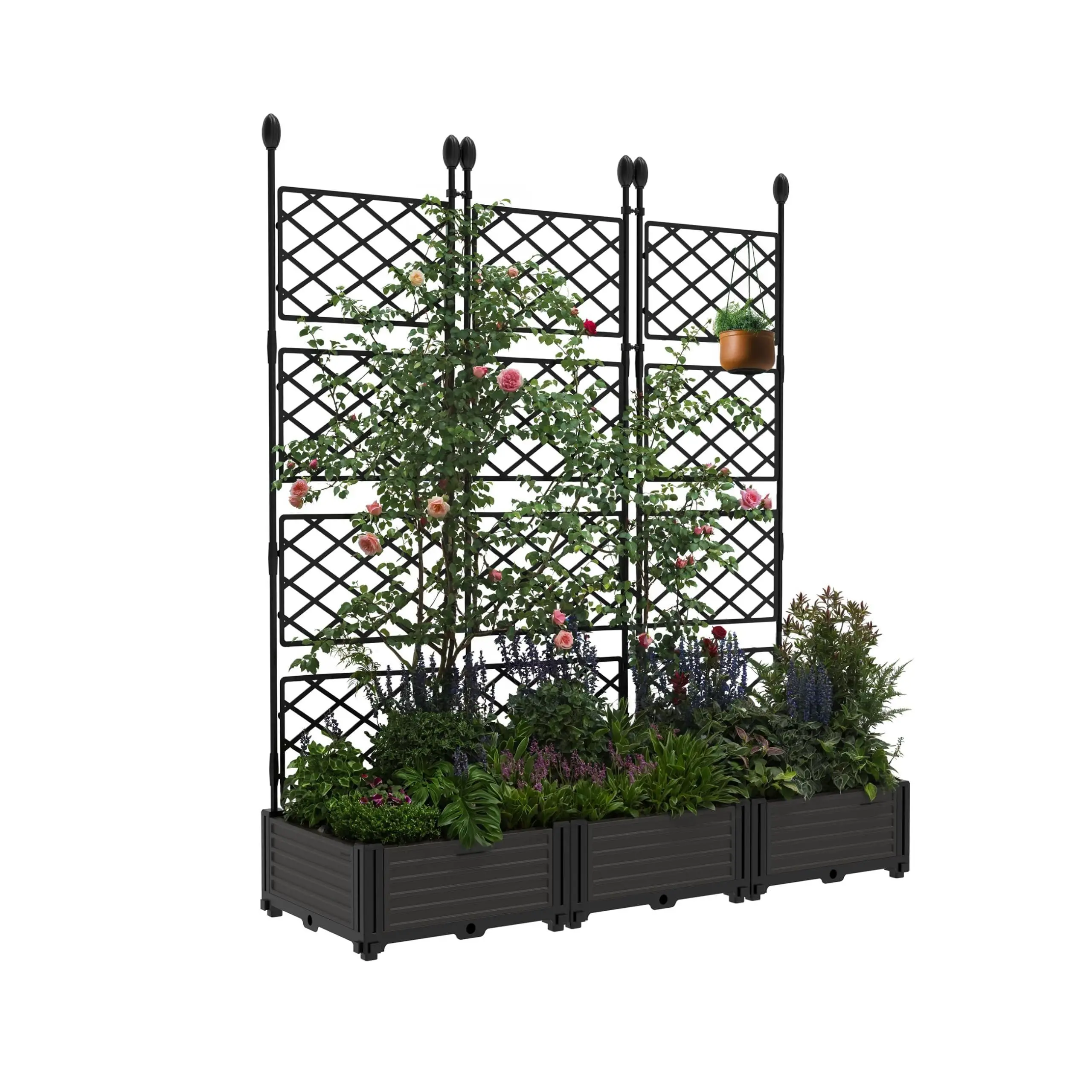 3-in-1 Modular Raised Garden Bed – With Metal Trellis & Privacy Screen | For Balcony, Patio, Deck | Vertical Planter, Climbing Plant Support | Weather-Resistant, Easy Assembly | Black Finish | Space-Saving Outdoor Decor | Herb & Veggie Grower