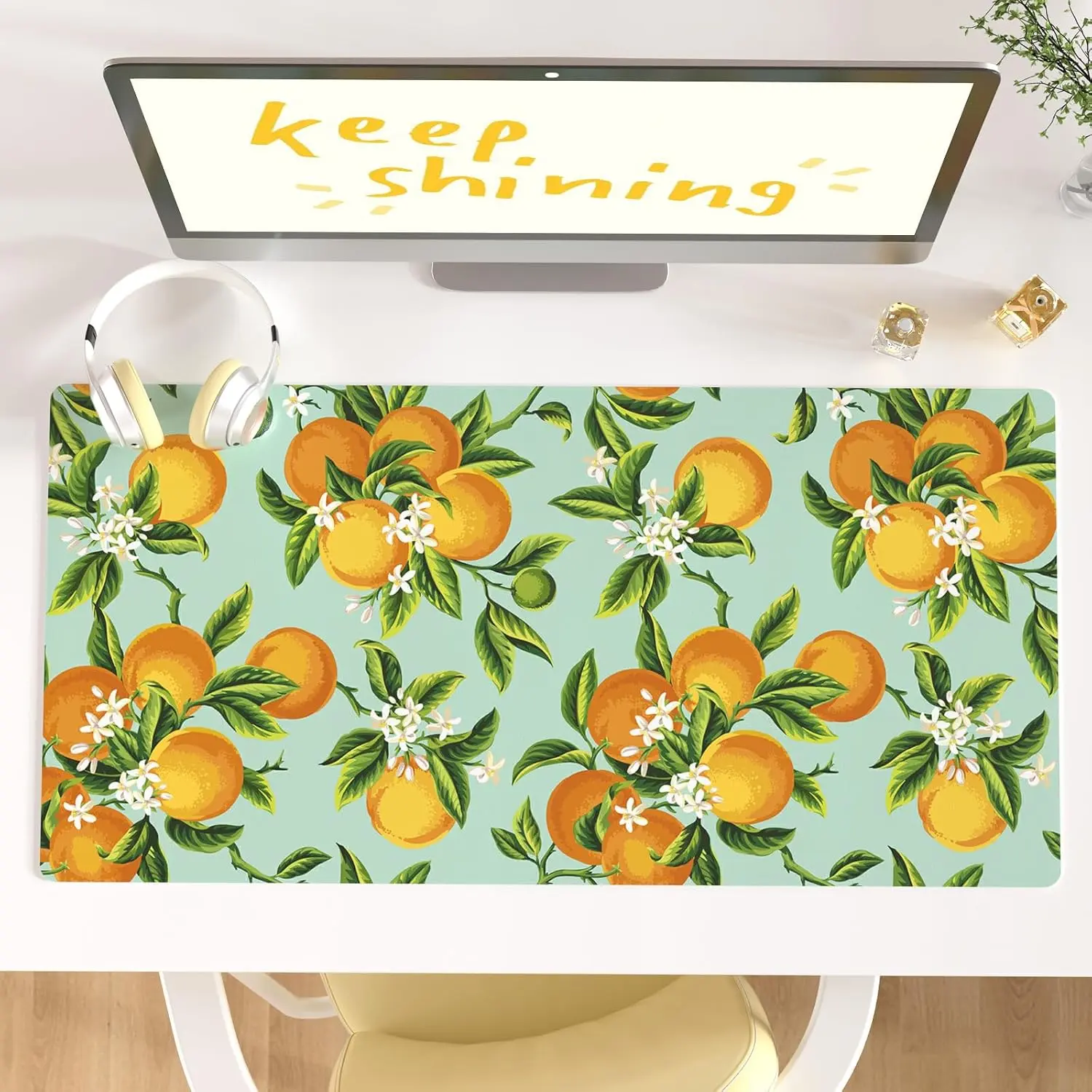 Colorful Star Large Mouse Pad, Watercolor Orange Desk Mat Office Supplies,Big Gaming Mousepad, Fruits Flowers Desk Pad Home Office Décor Accessories