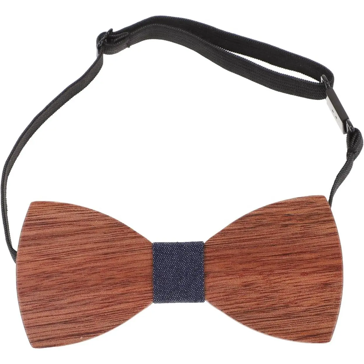 Wooden Bow Tie for Men Adjustable   Bowtie with Elastic Strap Wedding Party Festival  4.72 X 2.16 X 0.19 in