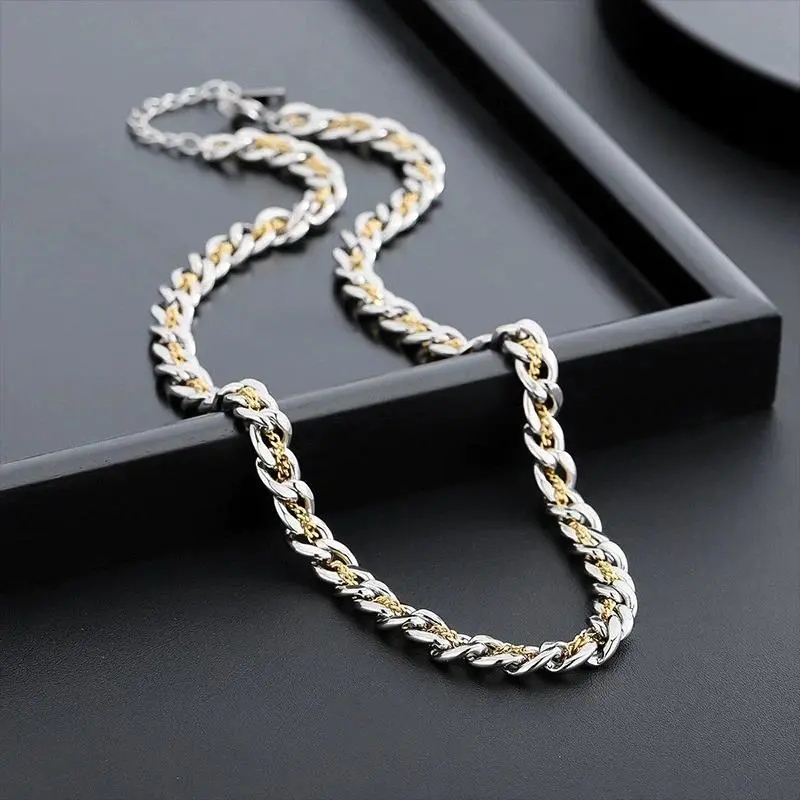 2-Tone Cuban Link Chain Necklace, Chunky Hip Hop Statement Costume Jewelry for Men, Streetwear Fashion Accessory for Daily Outfits & Gifting