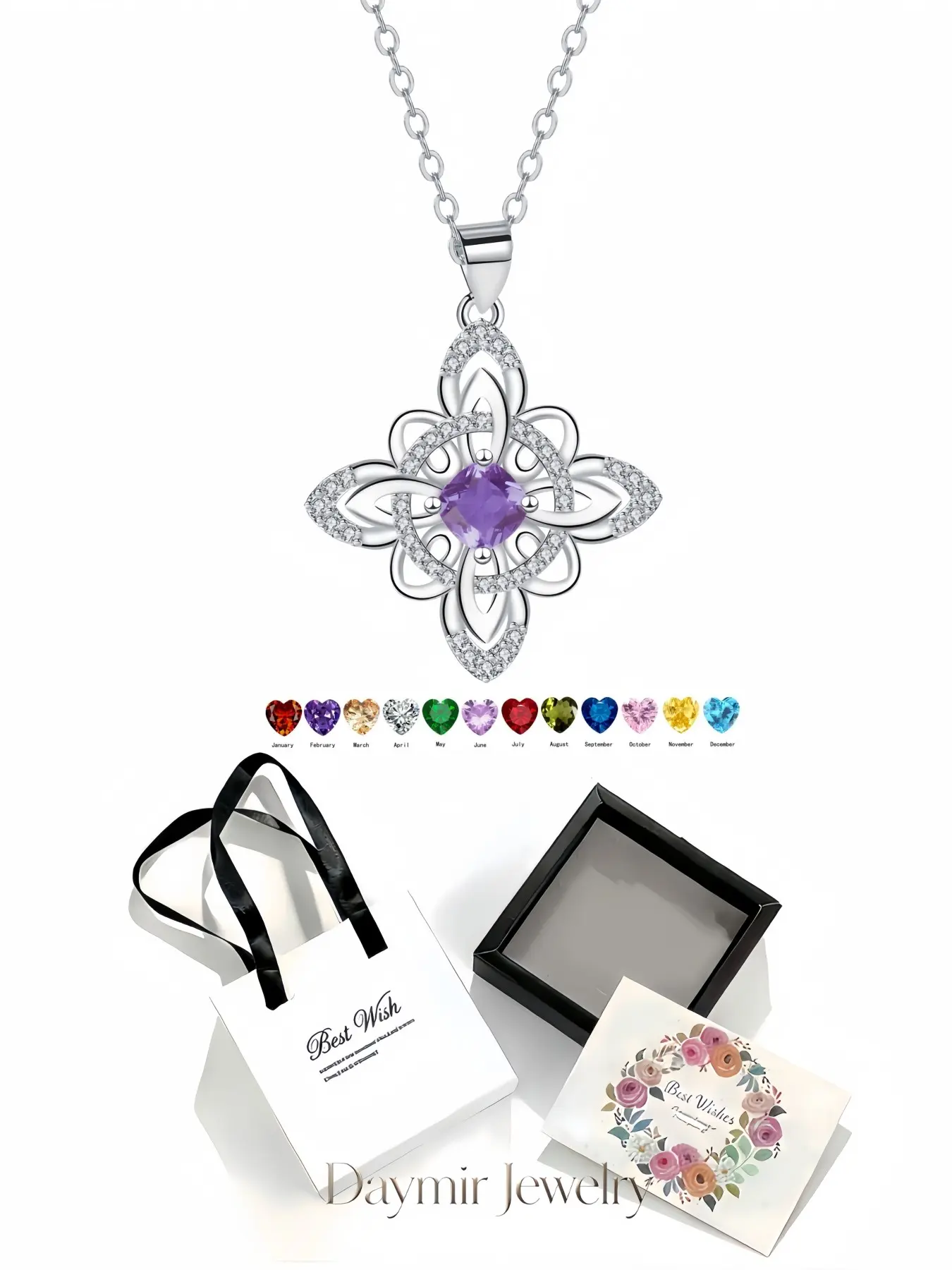 "Purple Bloom Celtic", stylish luxury full diamond witch knot gem necklace for women in delicate drawer jewelry box, ideal gifts for birthdays, Mother’s Day, Valentine’s Day, Christmas and anniversaries.