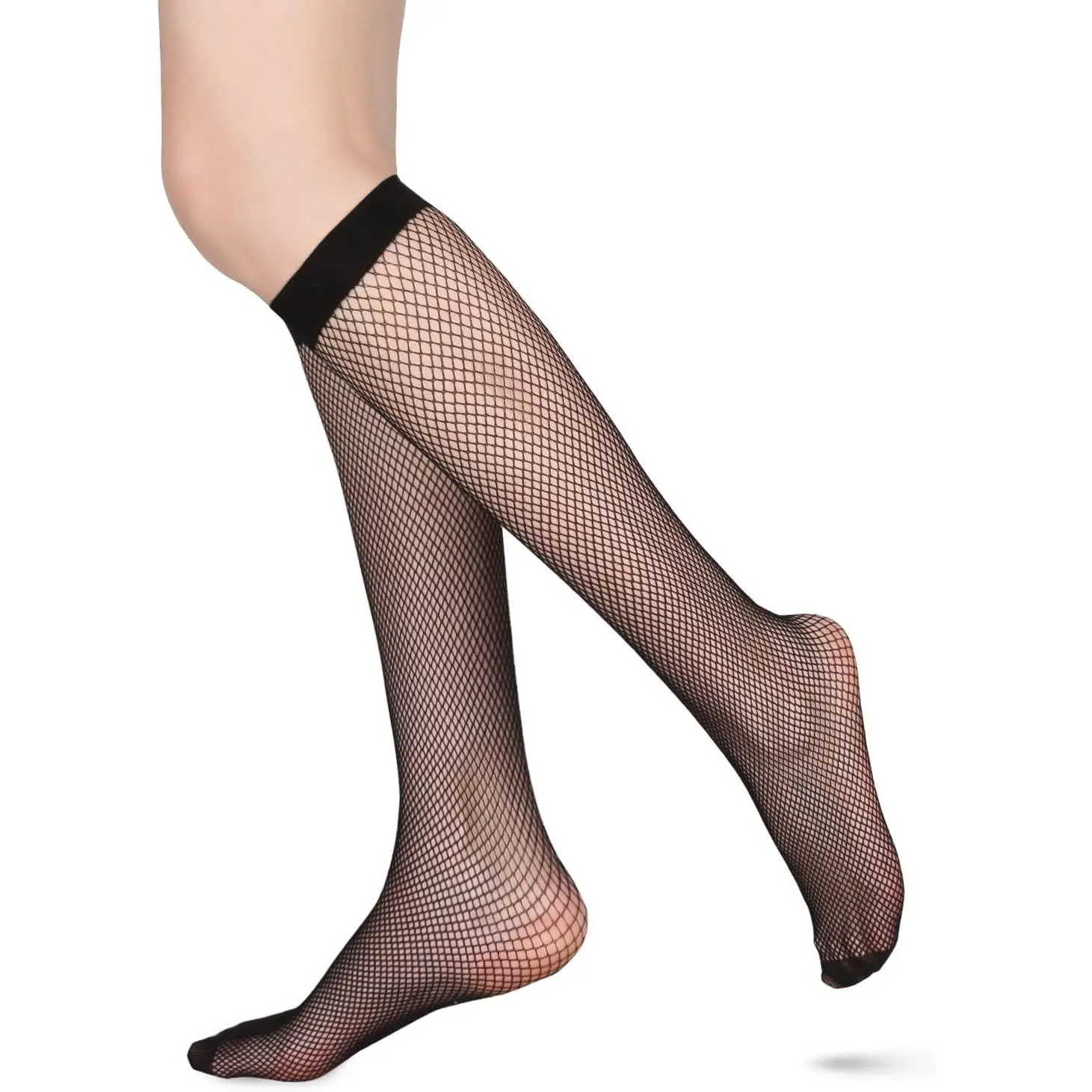 Women's Fishnet Knee High Socks White Black Lace Mesh Sexy Stockings Hollow Out Sheer Tube Calf Socks