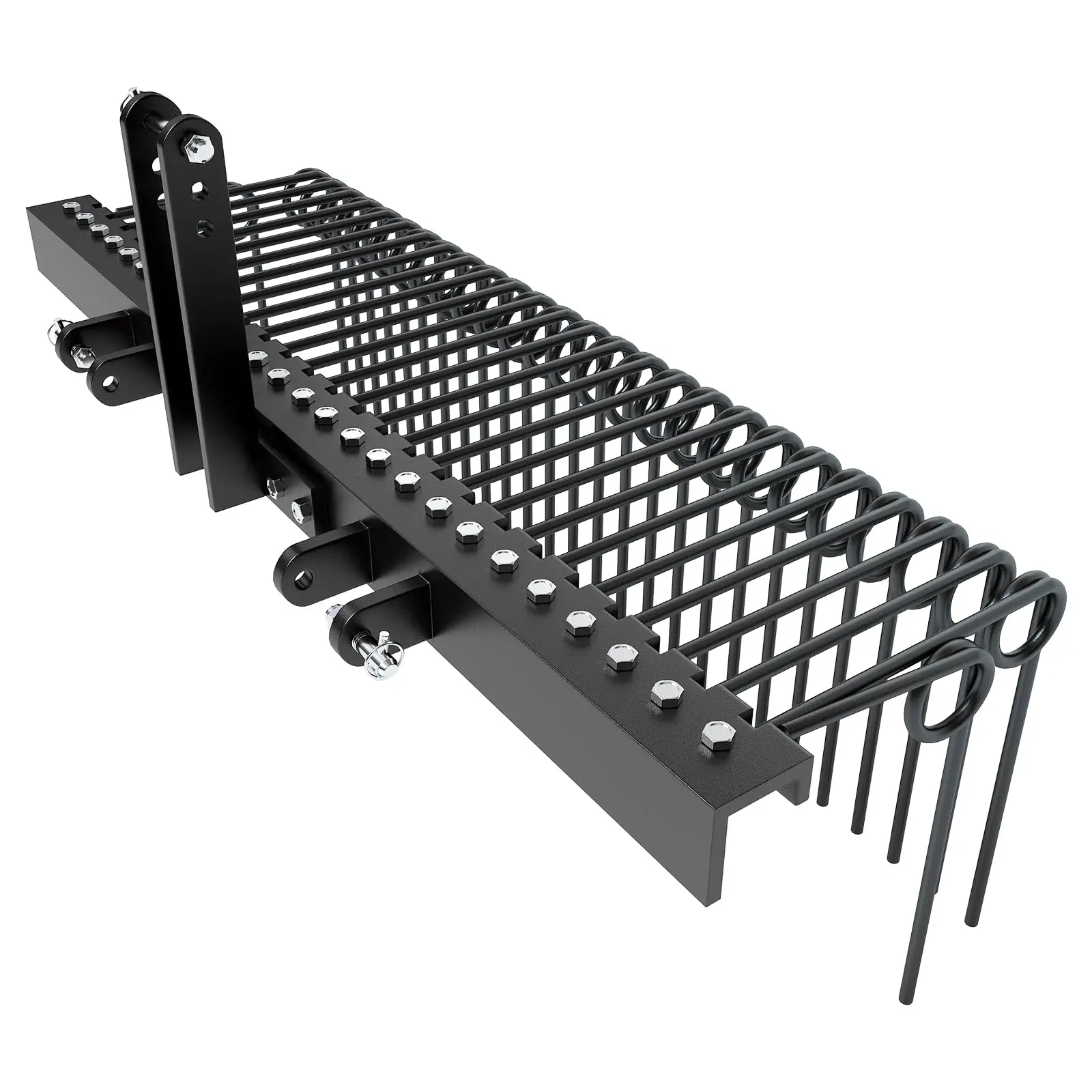 Garvee Upgraded 60 in Pine Straw Needle Rake, 3 Point Landscape Rake, Powder Coated Steel Spring Tow Behind Rakes, Tractor Attachments for Leaves Straw Grass Attach to Cat 0 Cat 1, Black