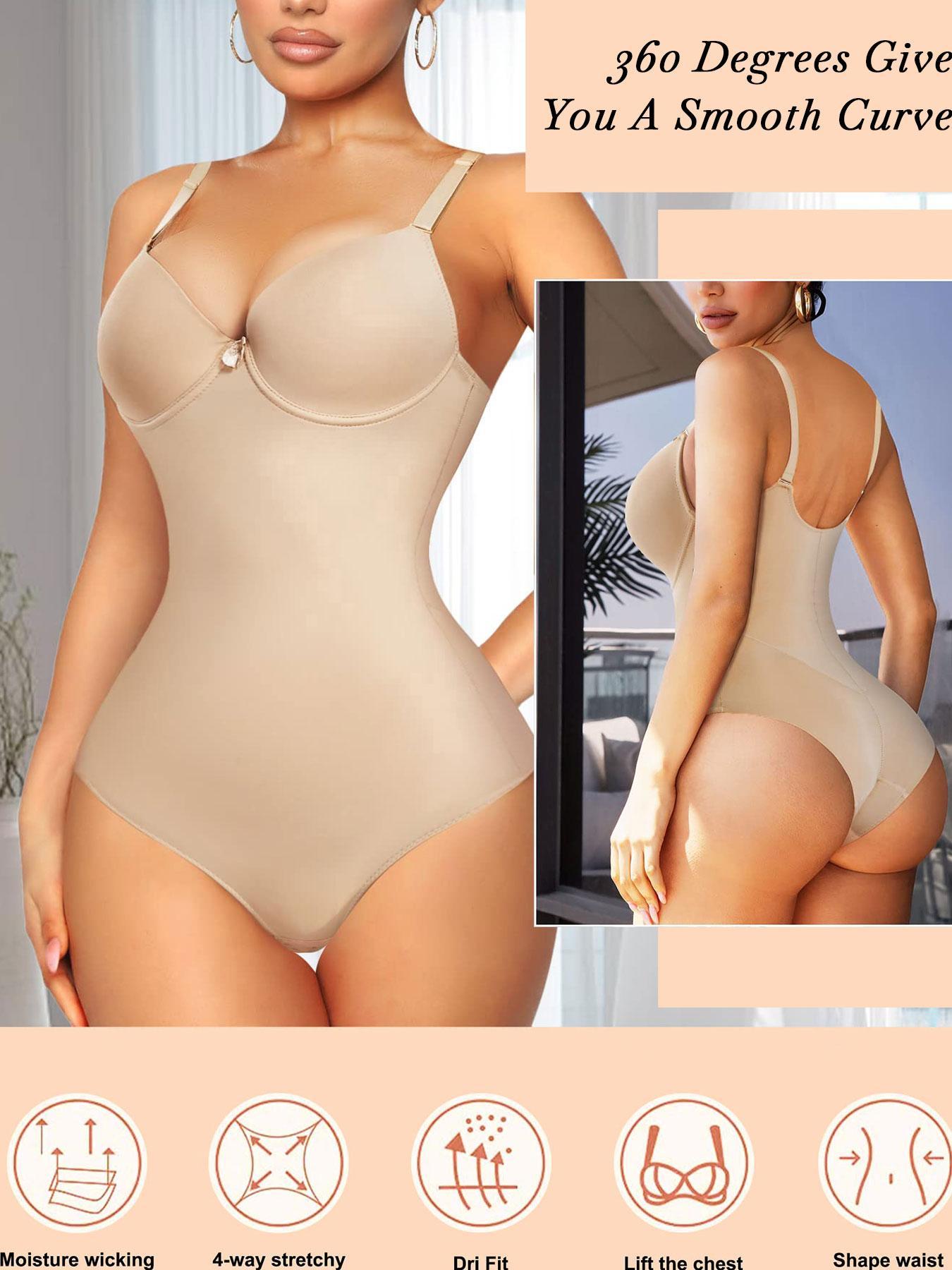 Women's Plain Casual Bow Decor Cami Shapewear Bodysuit, Adjustable Strap Tummy Control Thong Shaper, Ladies Body Shapewear