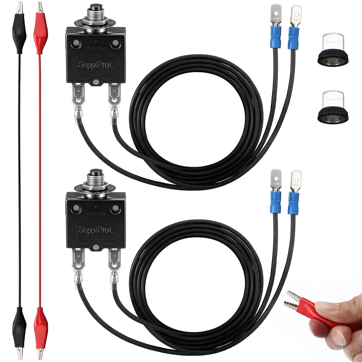 3 AMP & 5 AMP Resettable Fuse Kit, Fuse Popper HVAC, HVAC Tools Circuit Tester for 24V AC/DC & 125/250V AC, with 2PCS Alligator Clips 17.5 inches / 14 AWG Copper Wire