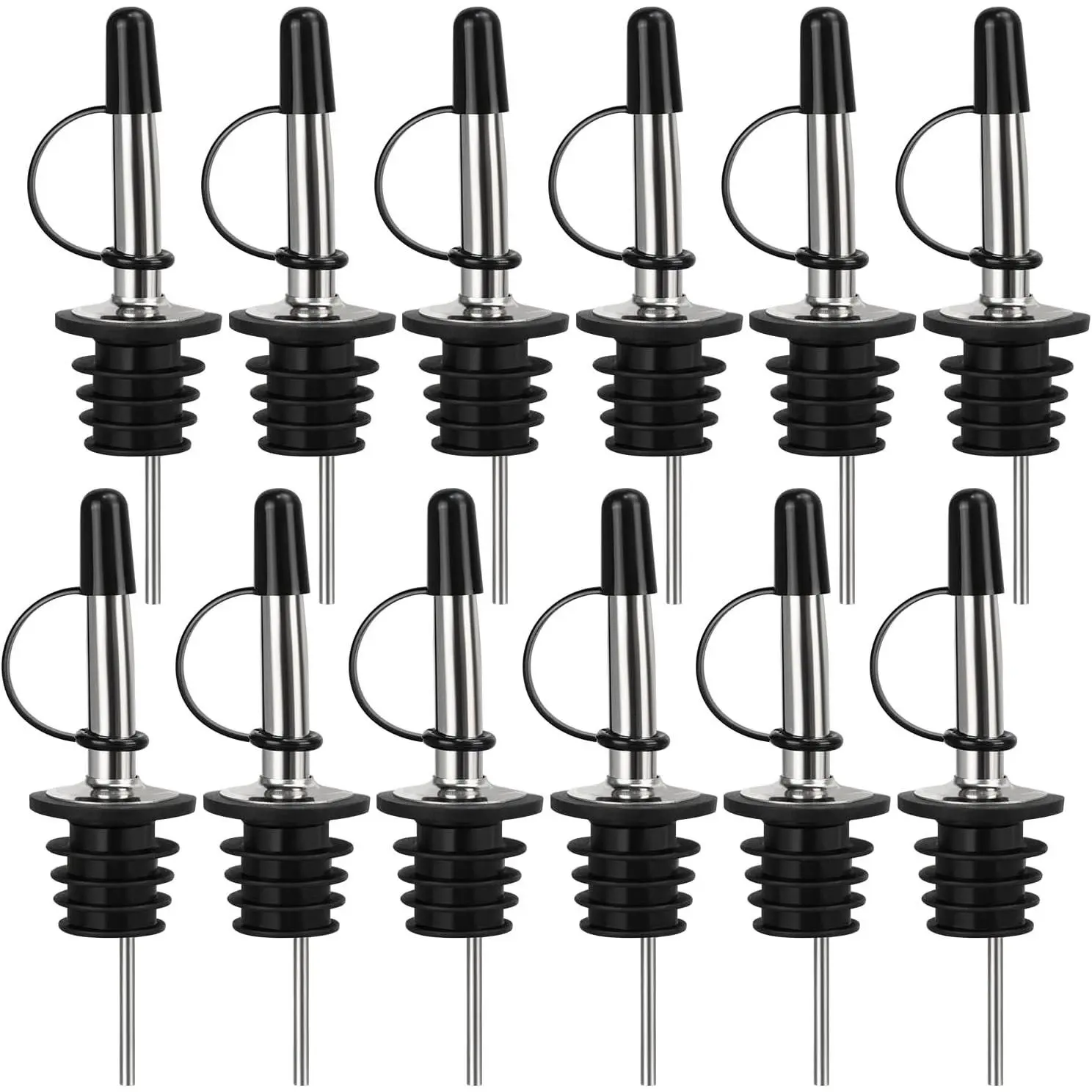 12/24/48/100 Pack Liquor Pour Spouts with Rubber Dust Caps, Fit for Liquor & Oil Bottles