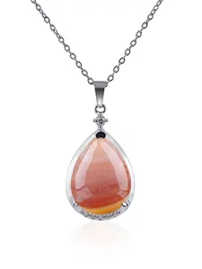 Elegant Natural Crystal Water Drop Pendant Necklace, Trendy Copper Inlay Choker Chain, Quartz Water Drop Jewelry