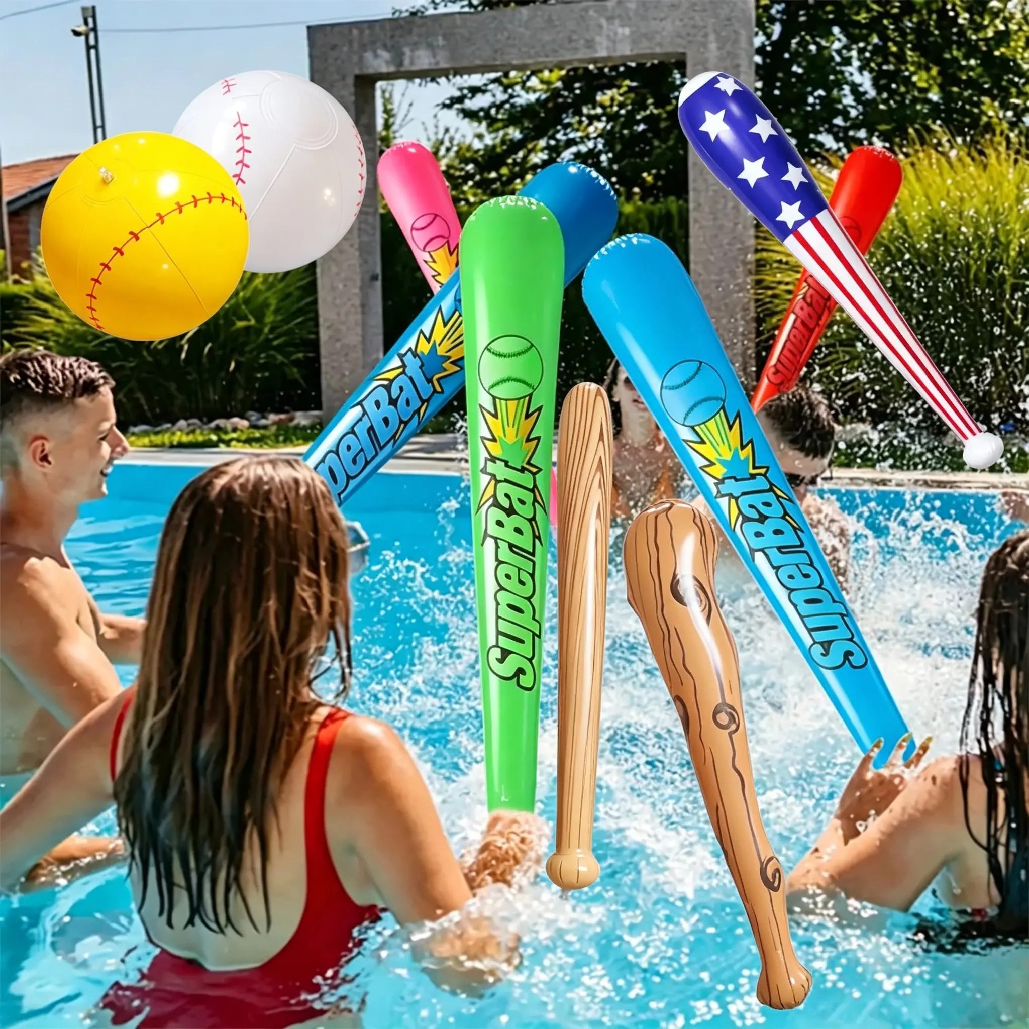 Outdoor Sports Inflatable Thick PVC Baseball Bat, Wood Grain Design, Reusable Inflatable Baton, Available Now, Perfect for Outdoor Activities