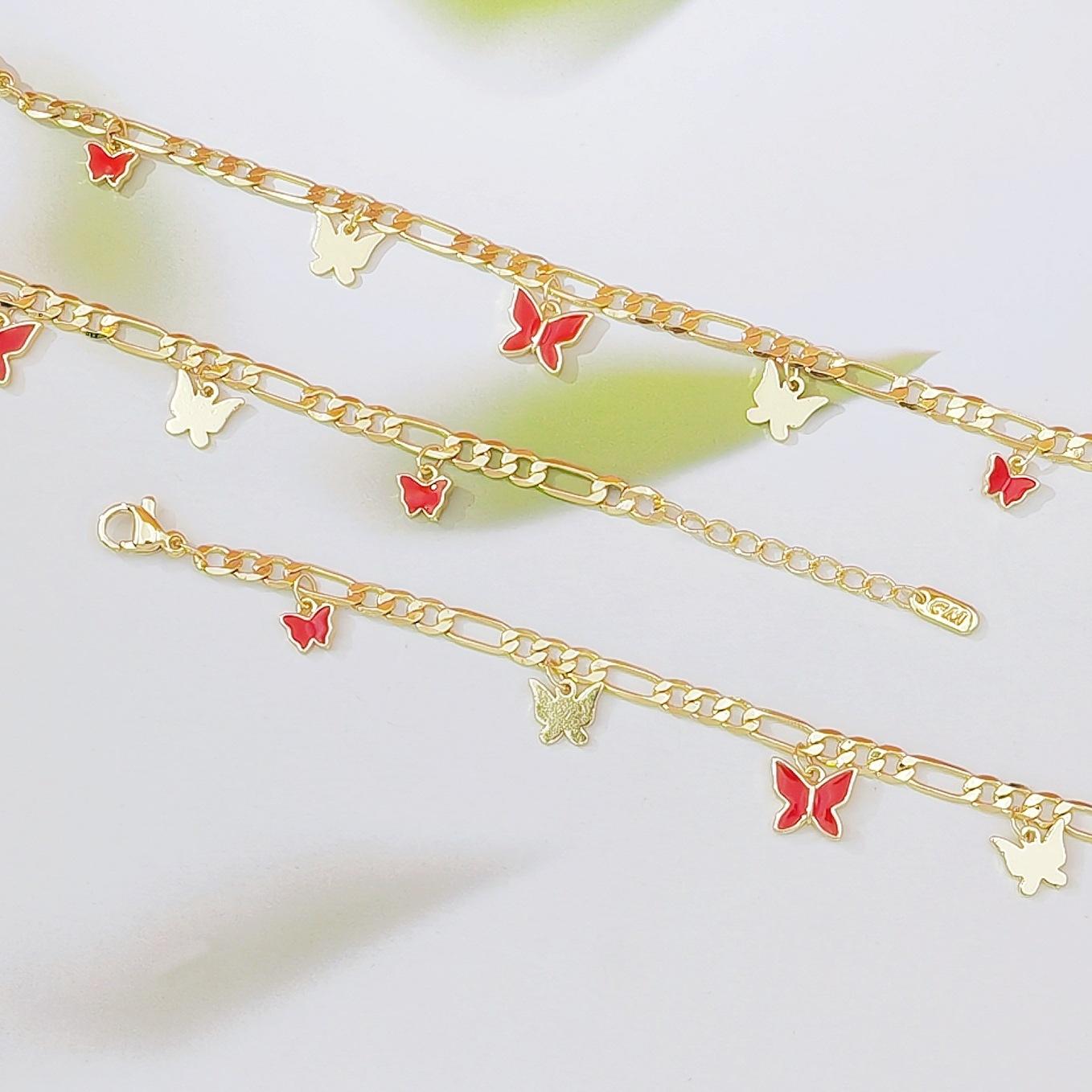 Korean Style Minimalist Luxury Bracelet For Women Red Enamel Butterfly Pendant Elegant Daily Wear Jewelry