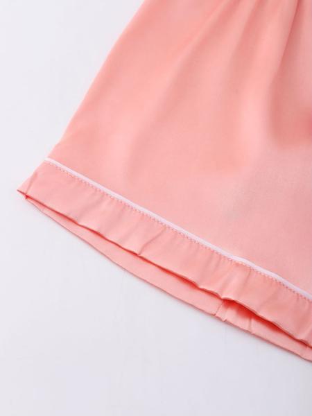 Women's Solid Contrast Binding Bow Decor Pajama Set, Short Sleeve Button Front Lapel Shirt & Shorts Pj Set, Ladies Summer Sleepwear & Loungewear