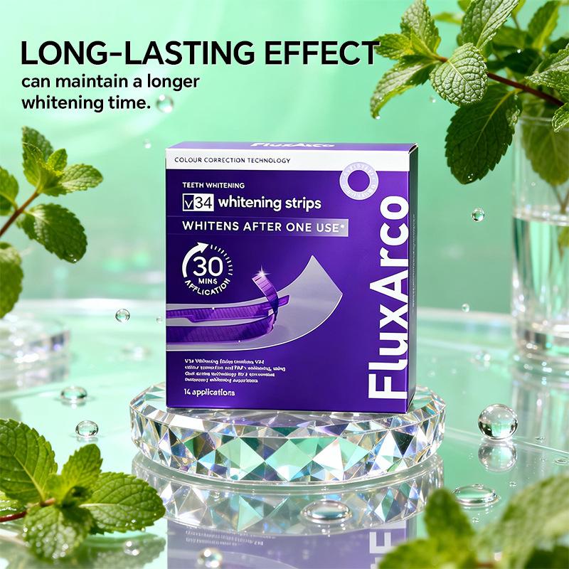 FluxArco Purple Teeth Whitening Strips  With Free Cheek Retractor - 7/14 Whitening Sessions -Nano-Hydroxyapatite Safe for Enamel - Non Sensitive Teeth Whitening - Peroxide-Free