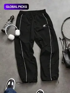 Men's Fashion Casual Striped Sport Pants, Loose Sports Pants, Taslon Fabric, Unique Print, Waist Drawstring, Adjustable Ankle Elastic, Perfect for Daily Wear