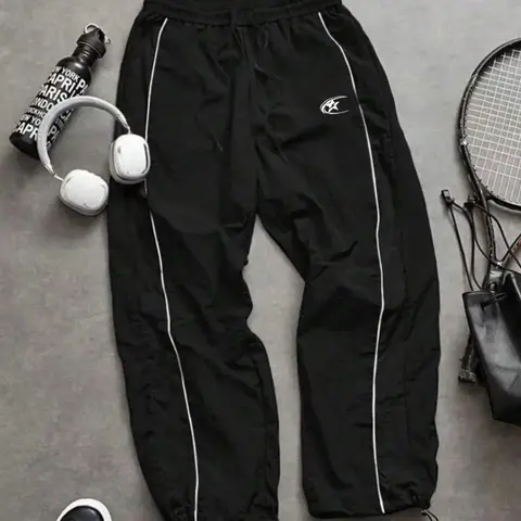 Men's Fashion Casual Comfy Sporty Striped Sport Pants, Loose Sports Pants, Taslon Fabric, Unique Print, Waist Drawstring, Adjustable Ankle Elastic, Perfect for Daily Wear #GLOBAL PICKS