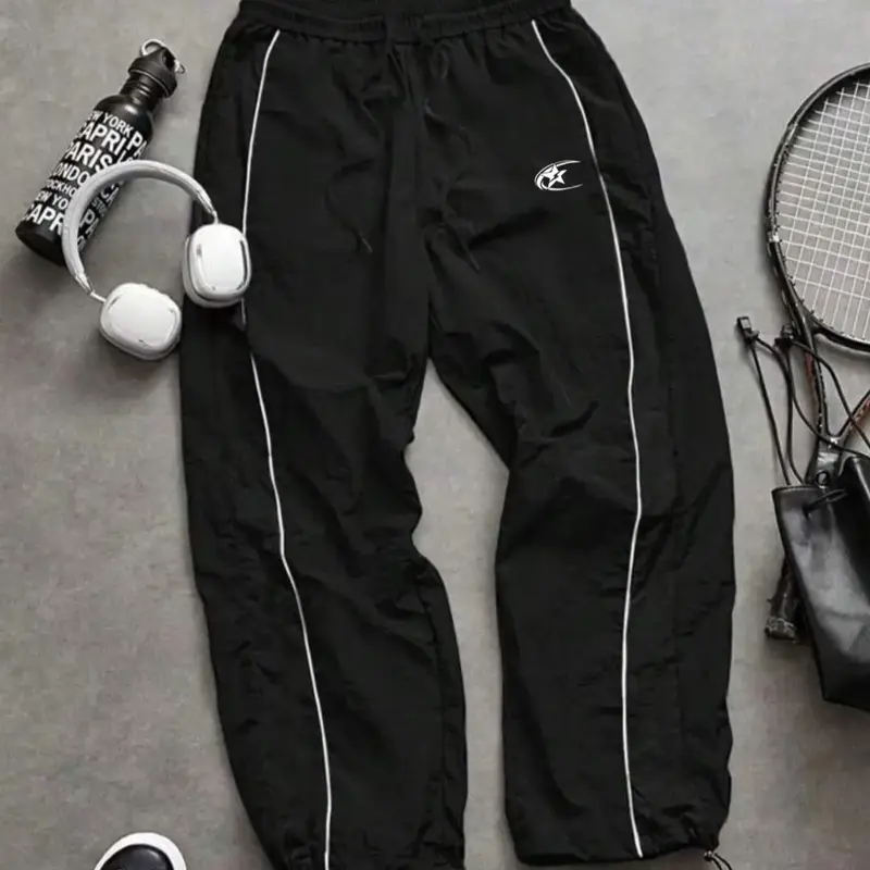 Men's Fashion Casual Comfy Sporty Striped Sport Pants, Loose Sports Pants, Taslon Fabric, Unique Print, Waist Drawstring, Adjustable Ankle Elastic, Perfect for Daily Wear #GLOBAL PICKS