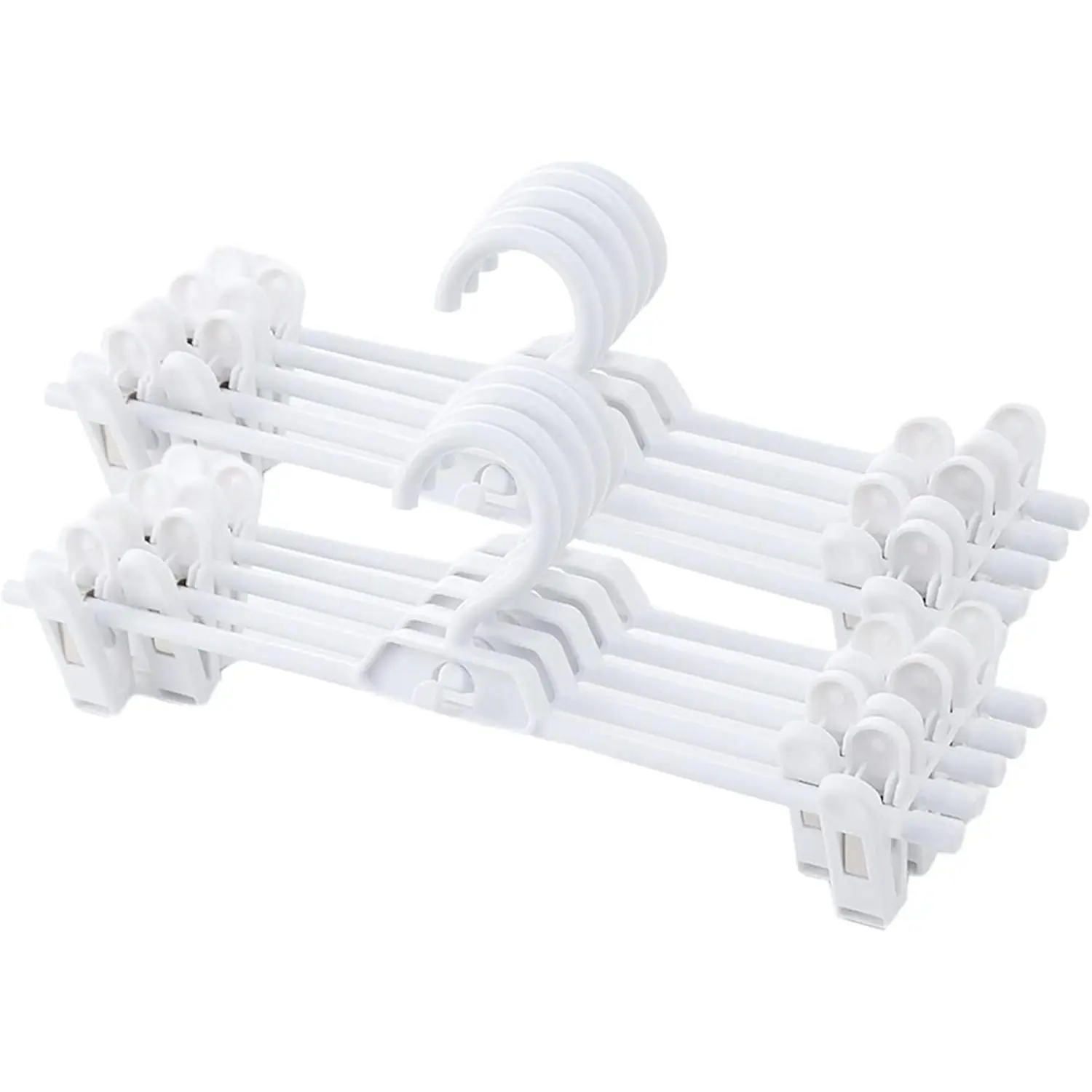 Pants Hangers, 10pcs Adjustable Clothes Hangers with Clips, Portable Drying Rack Travel Plastic Non-Slip Clothes Drying Hanger for Kids Or Adults Garments (White)