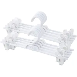 Pants Hangers, 10pcs Adjustable Clothes Hangers with Clips, Portable Drying Rack Travel Plastic Non-Slip Clothes Drying Hanger for Kids Or Adults Garments (White)