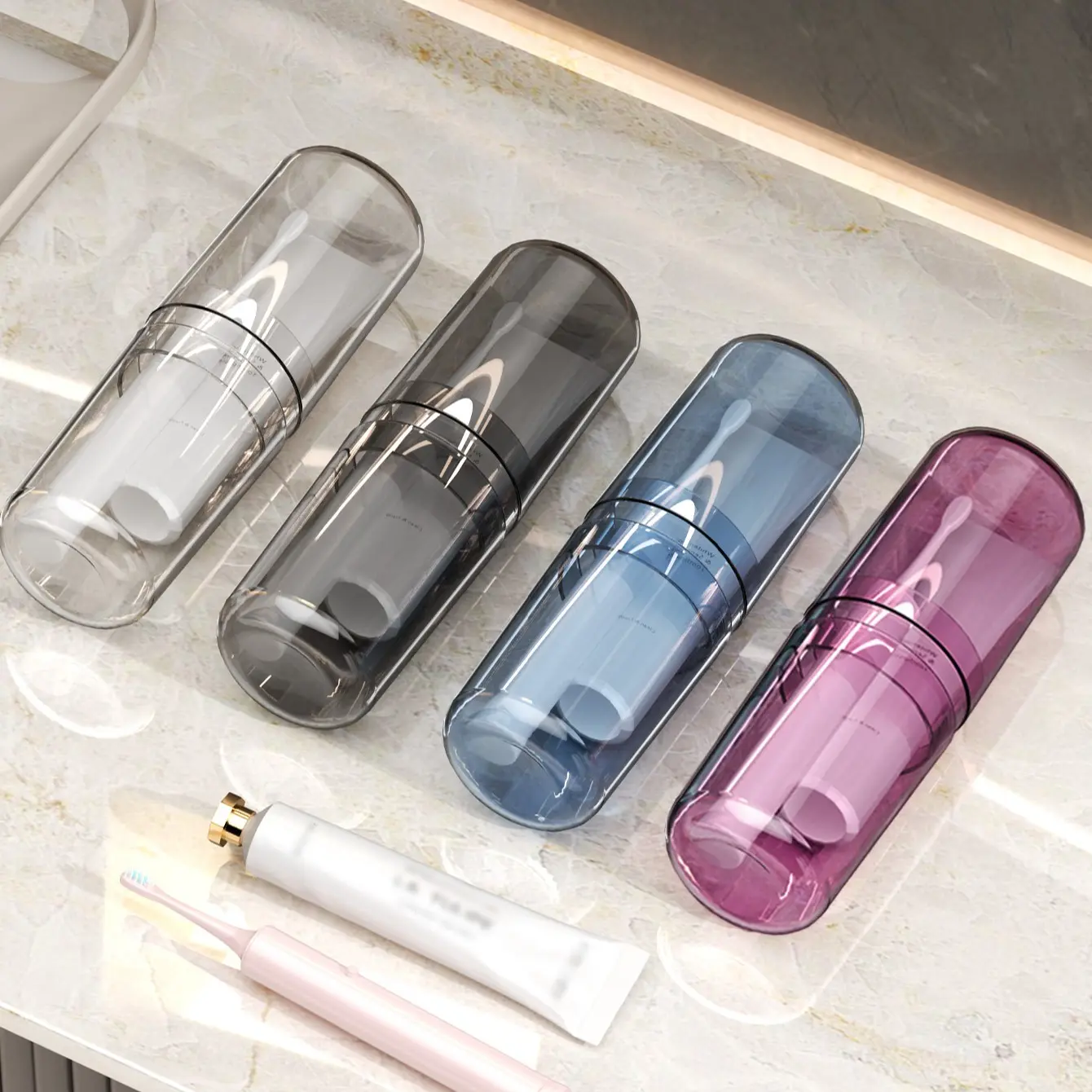 Travel Mouthwash Cup, 1 Count Clear Toothbrush Toothpaste Storage Cup, Travel Water Collection Cup, Desk Organizer for Home Office, Toothbrush And Toothpaste Holder