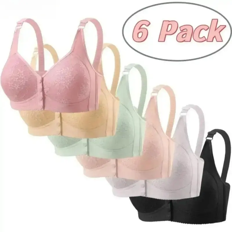 Wire‑Free Front Closure Mom Tank Bralette 3‑Pack/6‑Pack, Soft Thin Cotton Fixed Cups, Adjustable Breathable Sports‑Inspired Lingerie, Skin‑Friendly Underwear for Lounging, Errands & Everyday Casual Outfits