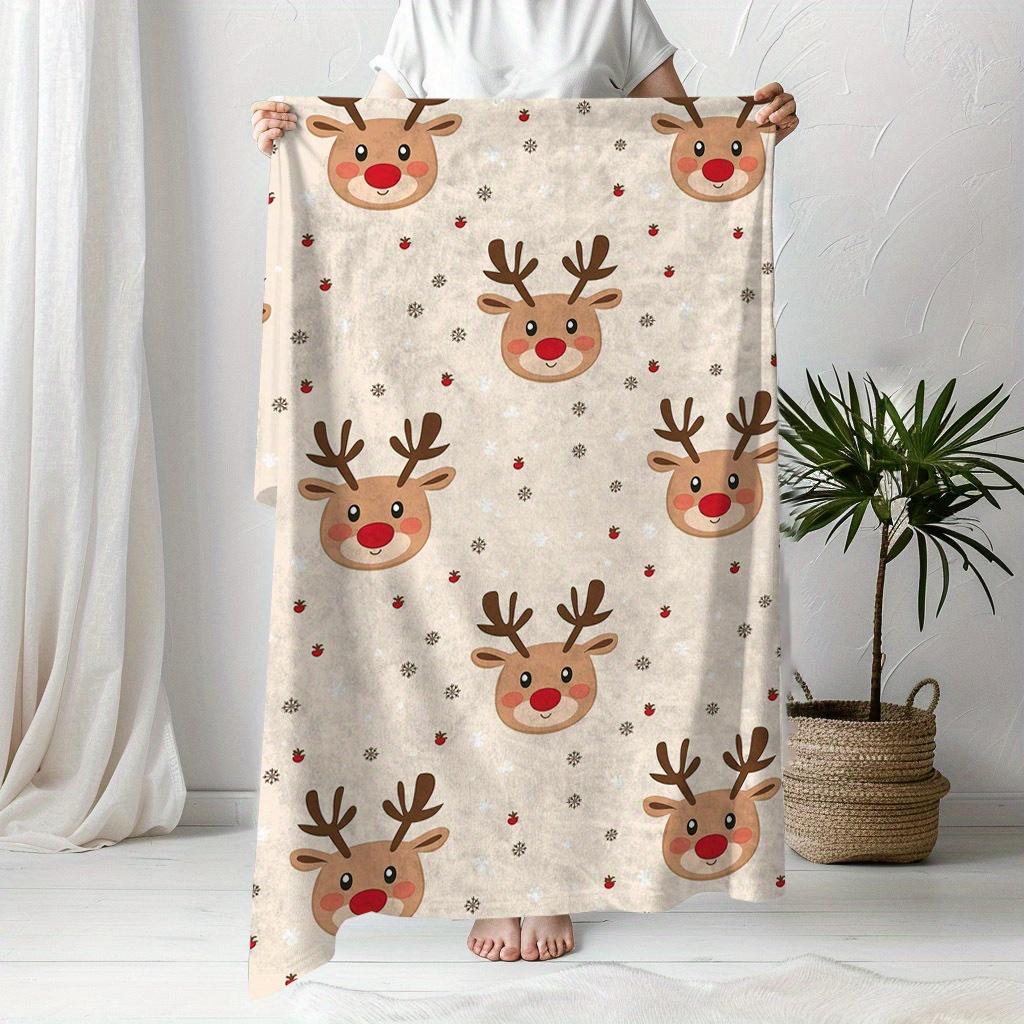 Christmas Cute Elk Print Holiday Decoration Blanket, Soft And Warm Commemorative Blanket For Unforgettable Moments, Perfect Holiday Gifts For Classmates, Friends, Family, And Loved Ones For Naps, Camping, Travel, Cars, And Home Or Office Decor