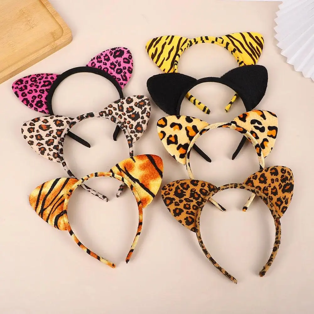 Cartoon Cat Ear Leopard Print Hair Bands Halloween Cute Sexy Animal Ears Hair Accessories Party Holiday Prom Carnival Hair Bands