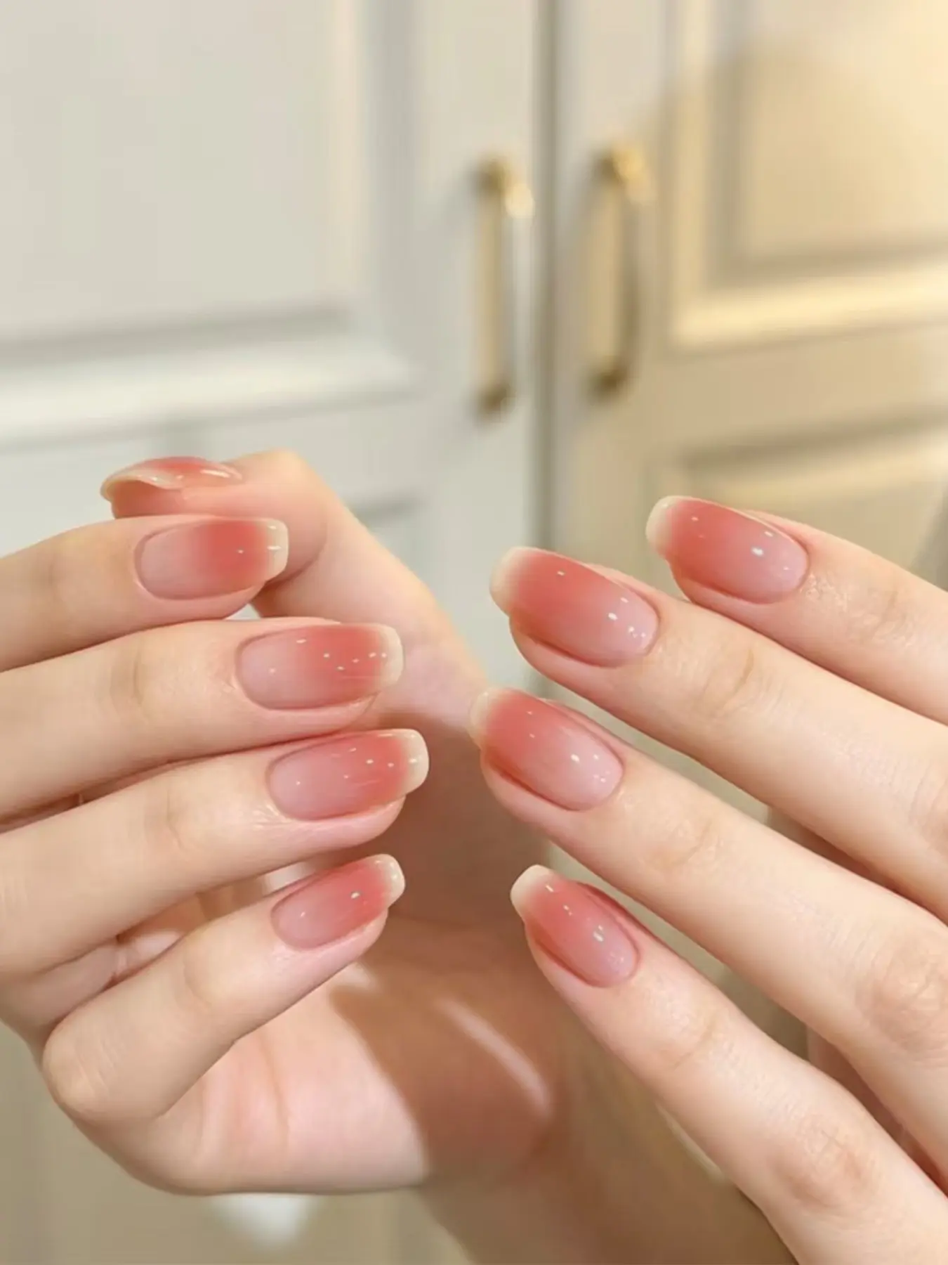High-End Simple French Gradient Nail Art, Blush False Nails, Short Stiletto Shape, Wearable Nail Tips, All Seasons
