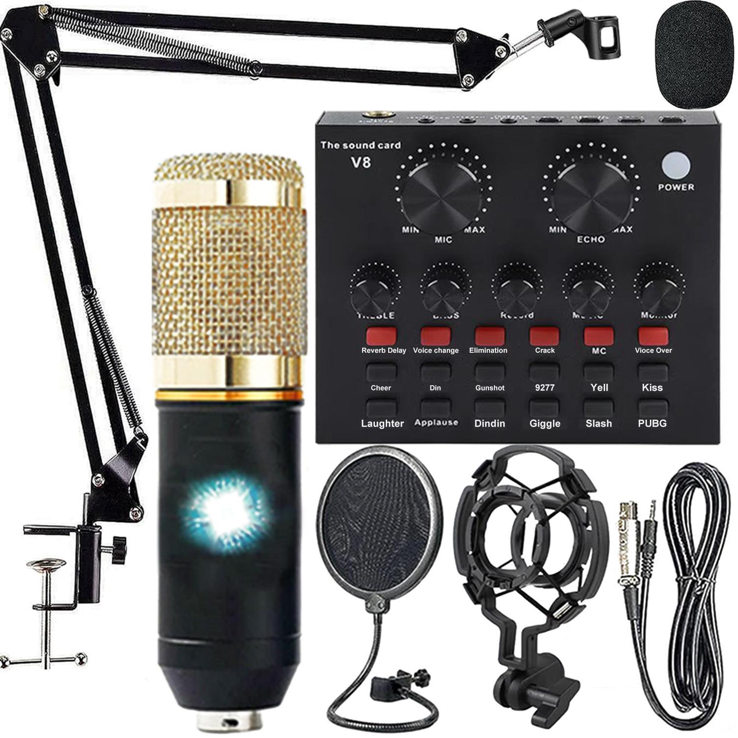 Audio Interface with Mixer & Vocal Effects, Condenser Microphone Kit, Live Sound Card, Adjustable Mic Stand for Studio Recording, Streaming Broadcast