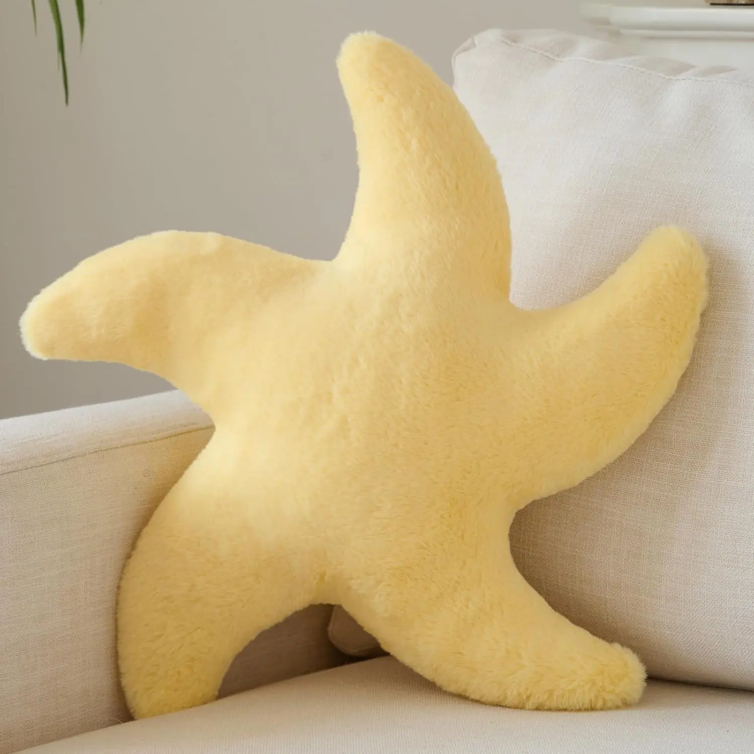 Starfish Pillow, 14.9" Cute Aesthetic Room Decor Accent Pillows, Yellow | Decorative Pillows Plush with Soft Faux Rabbit Fur for Couch, Bed, Seating, Bedroom, Living Room