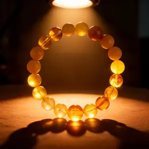 Taoist Ancient Wu Xing Citrine Bracelet Earth Nourish Weak Water Element Stabilize Life Qi Relieve Restlessness Improve Communication Feng Shui Healing Crystal Talisman