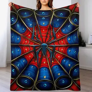 Red Blue Spider Superhero Throw Blanket for Adult & Baby, Soft Cozy Flannel Bedding Blanket with Web Pattern Design, Multi-Purpose Warm Decor Throw, Perfect Holiday Gift for Boys, Teens & Comic Book Fans for Sofa Bed Camping Travel