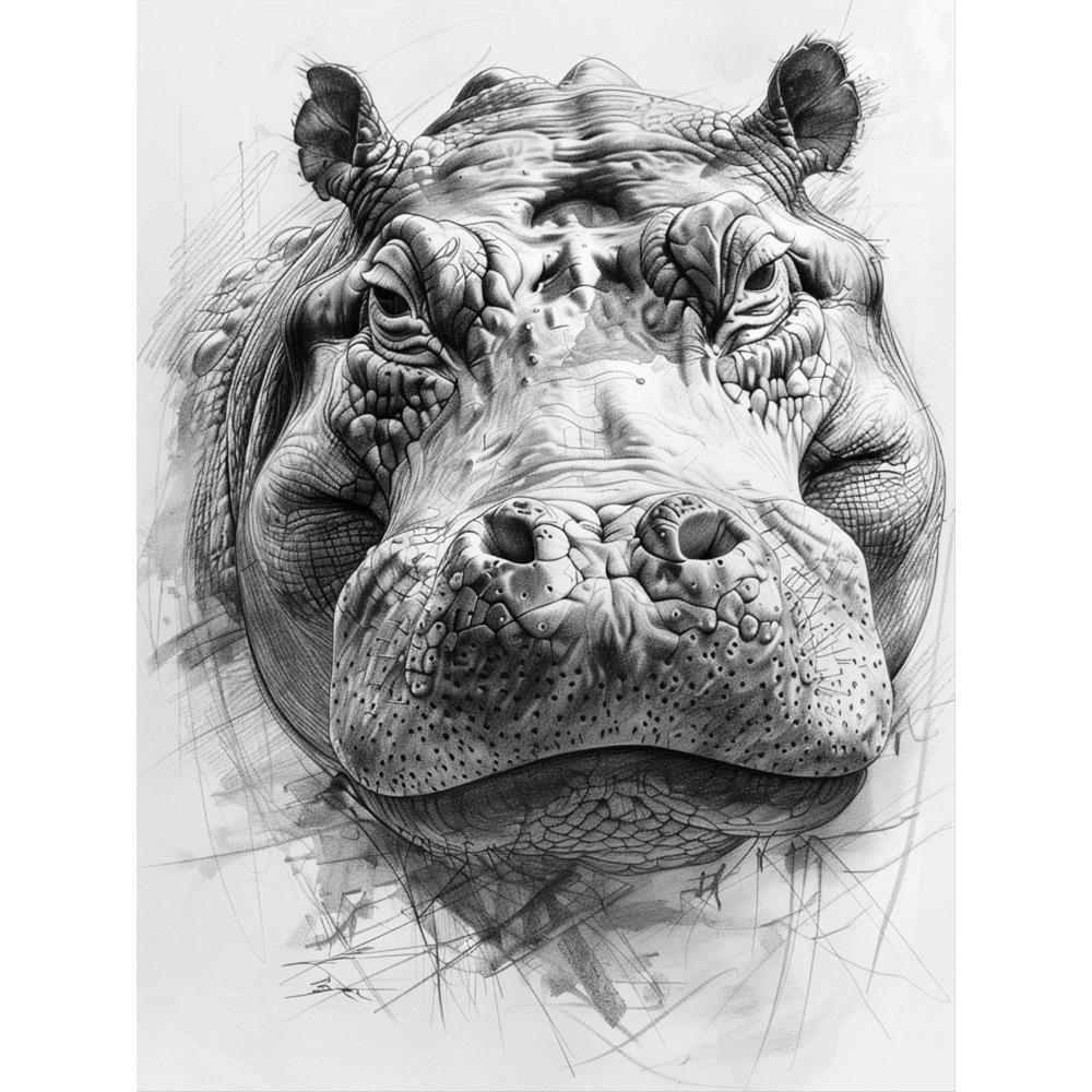 Hippo Pattern DIY Diamond Arts Colorful Painting without Frame, DIY 5D Diamond Arts Colorful Painting Kit, Wall Art Decor for Home
