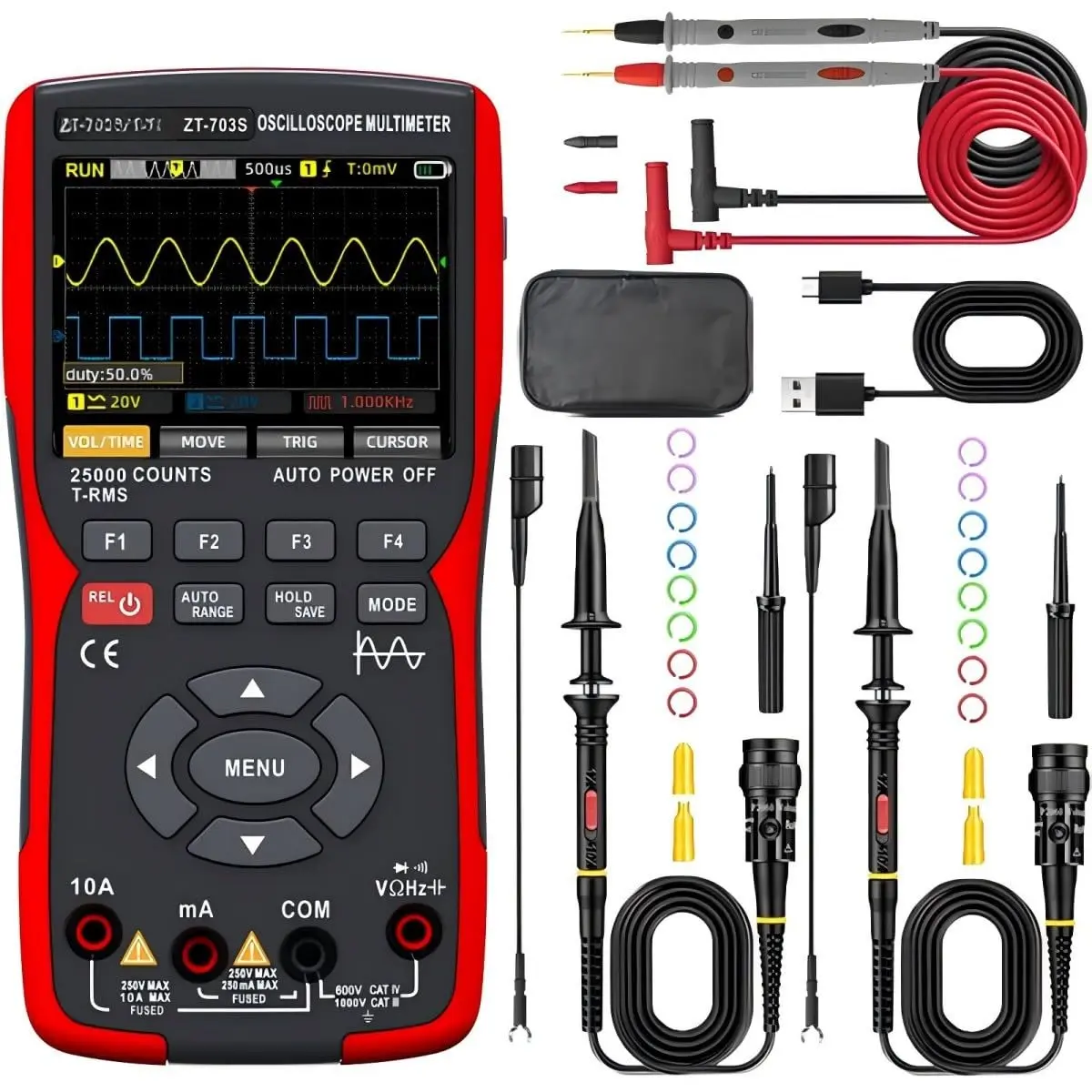 3 in 1 Handheld Oscilloscope Automotive   50MHz with Digital Multimeter and Signal Generator
