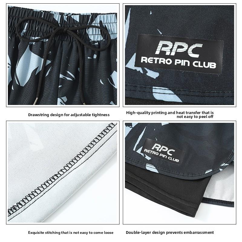 Adult double-layer swimming trunks men's flat-angle five-point swimsuit anti-embarrassment new professional beach adult swimming equipment one piece