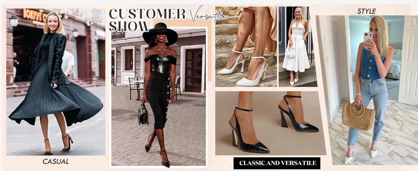 Coutgo Womens Closed Toe Ankle Strap Heels Pointed Toe Pumps Shoes Slingback High Heel Wedding Dress Shoes