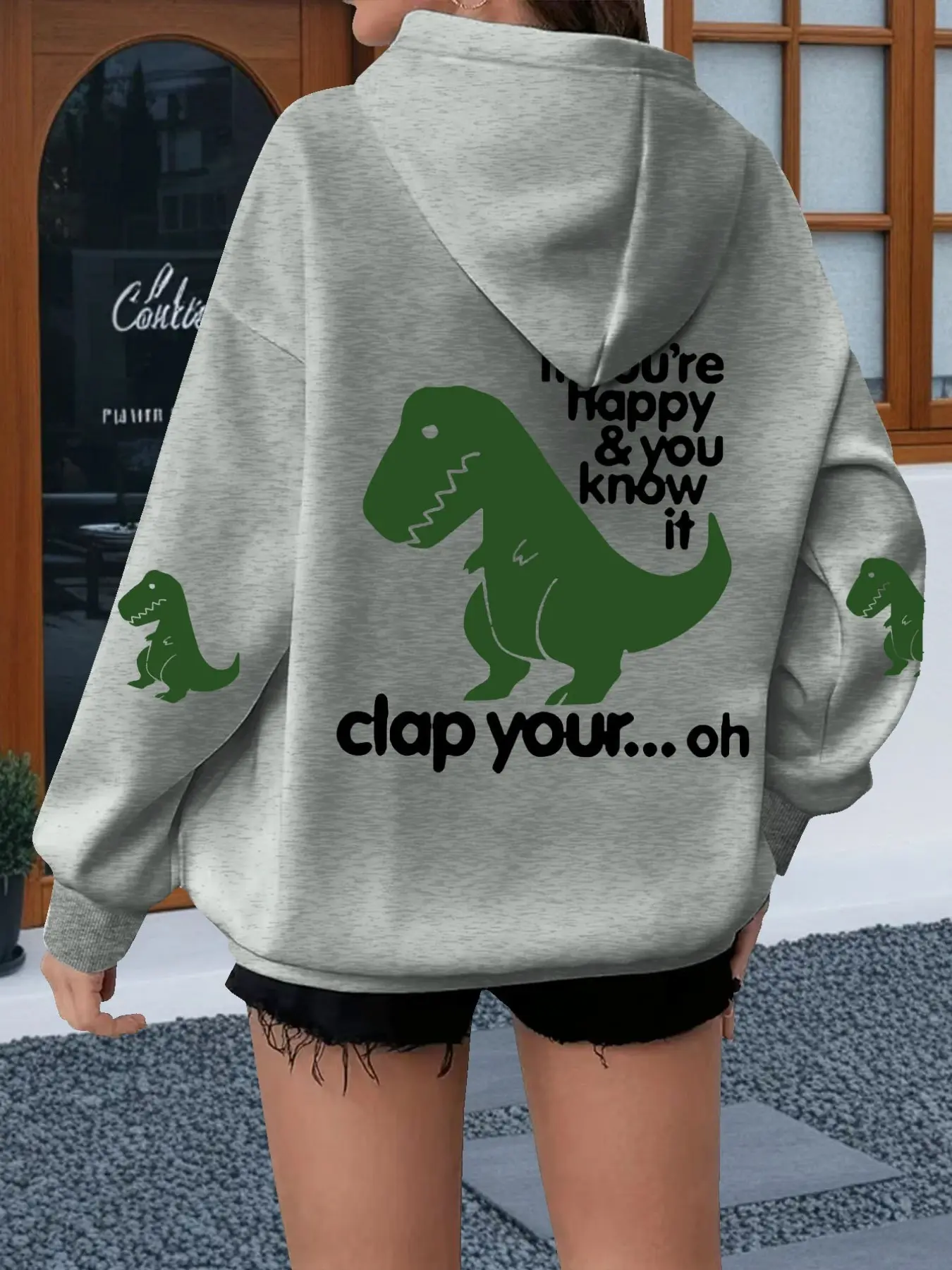Autumn Winter Fleece Hoodie Sweatshirts, Retro Forest Dinosaur Design, Casual Long Sleeve Loose Fit, Couple Matching Daily Wear, Sporty Style