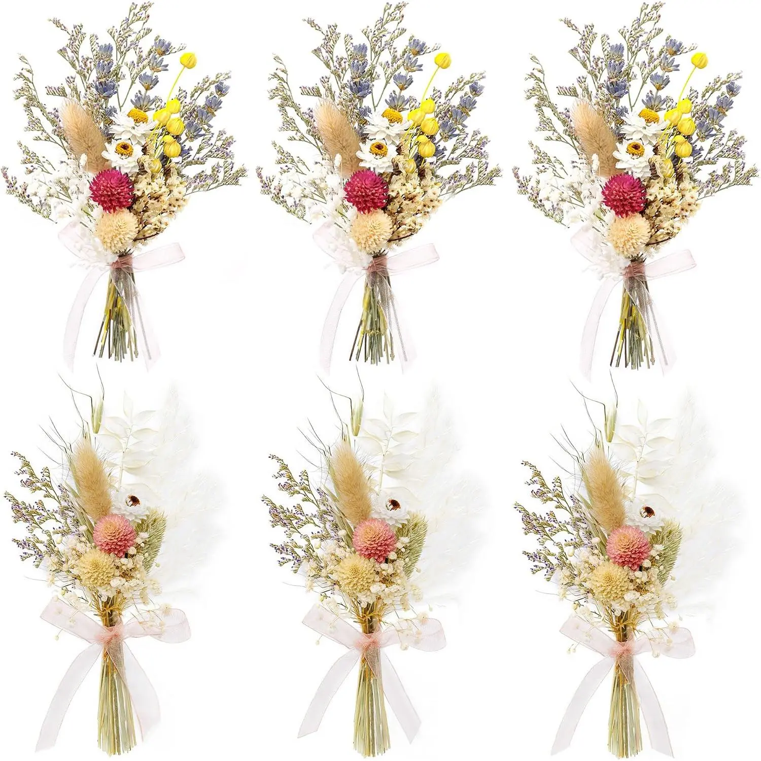 Mini Dried Flower Bouquet Set of 6,  Mini Bouquet, Party Plate Decoration, Bridesmaid Flower Girl Proposal Box, Birthday Cake Table Arrangement, Wall Decoration