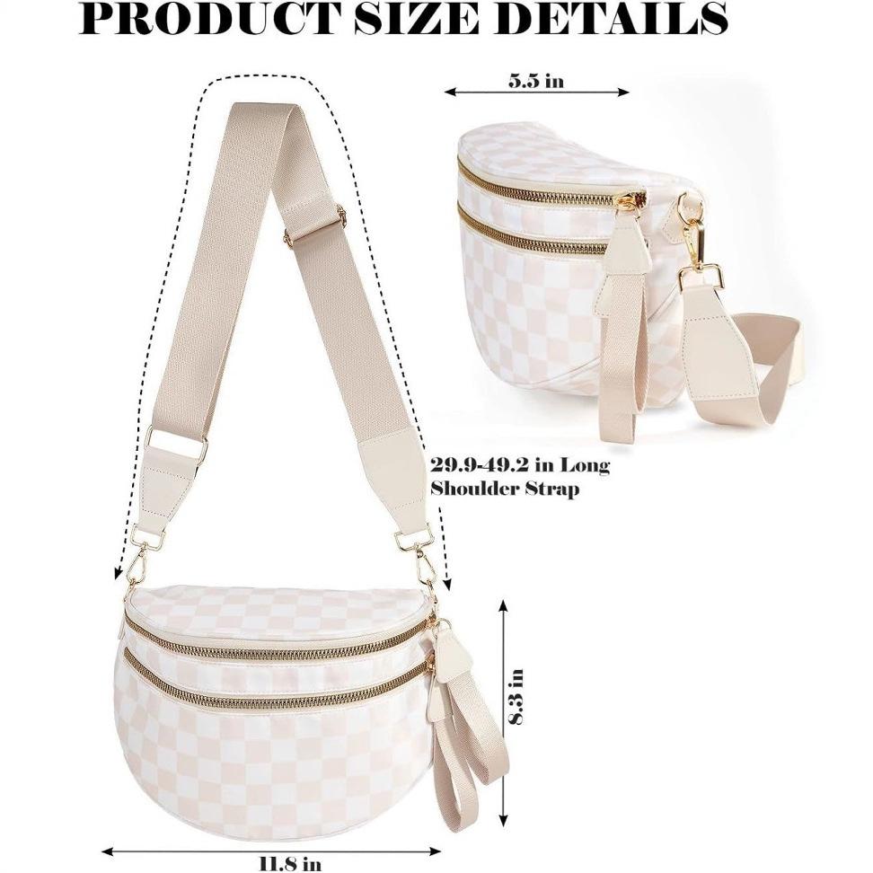 2026 NEW Checkered Crossbody Bag Nylon Bum Bags for Women Spacious Handbags Purse Fanny Packs with Shoulder Strap TikTokShopHolidayHaul