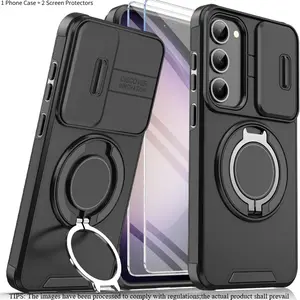 3 In 1 Slide Lens Business Phone Case With Kickstand, 2 Screen Protectors Shockproof Cover For Samsung Galaxy S26 S25 FE S24 S23 S22 S21 A17 A36 A26 A56 A55 A35 A16 A15 A05 A05S 4G 5G