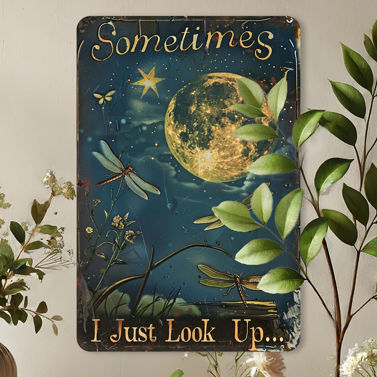 Vintage Dragonfly Moonlight Metal Sign Wall Art Decor with Dandelion and Starry Sky Retro Rustic Hanging Sculpture for Home Office Bar Cafe Library Garage Garden Patio Man Cave Indoor Outdoor Gift Idea 8x12 Inches