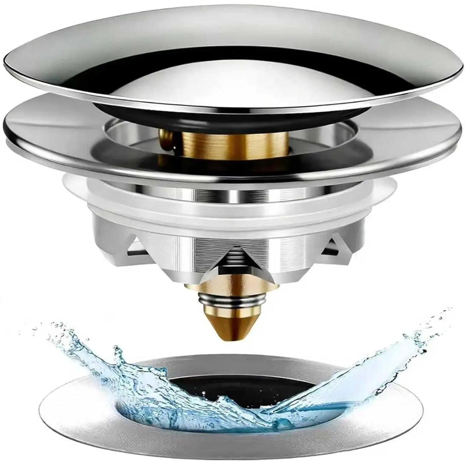 Bathtub Drain Stopper, Pop Up Tub Stopper and Cover, Bottom with Hair Catcher,  for 1.45 to 1.8 in Drain, Replaces Old Drain Plug, Chrome