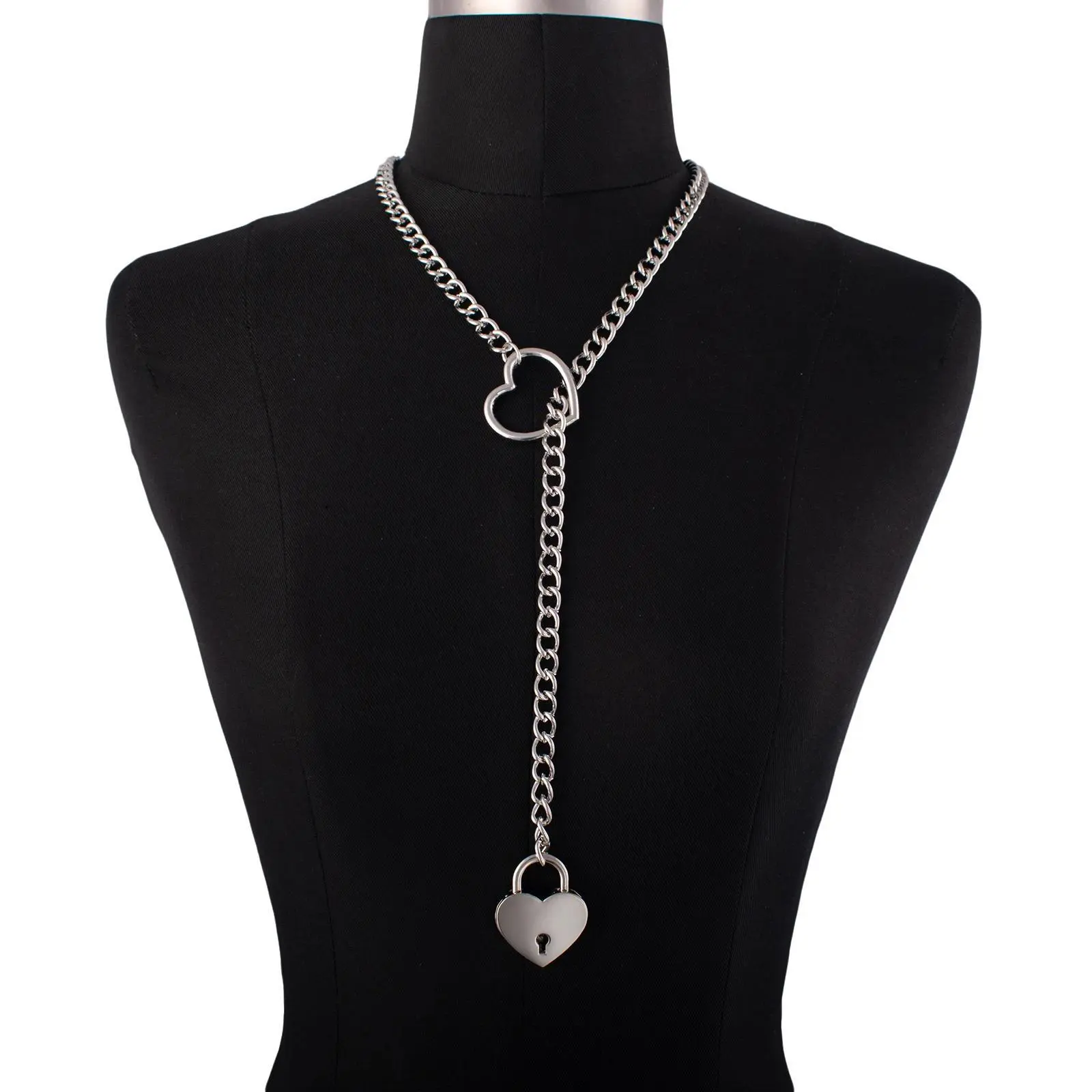 Heart Padlock Choker Necklace, Silver-Tone Slip Chain Jewelry for Women, Romantic Couples Gift, Chain Jewelry Necklaces, Heart Necklaces