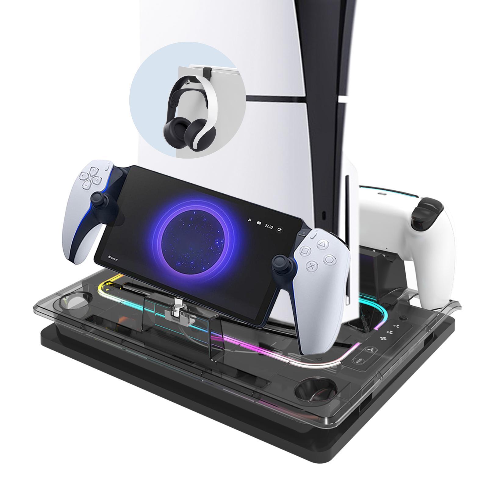 GAMINJA Cooling Station with Controller Charging Station, Multifunctional Cooling Fan Headset Holder, Game Console Accessories for PS5 Digital/Disc