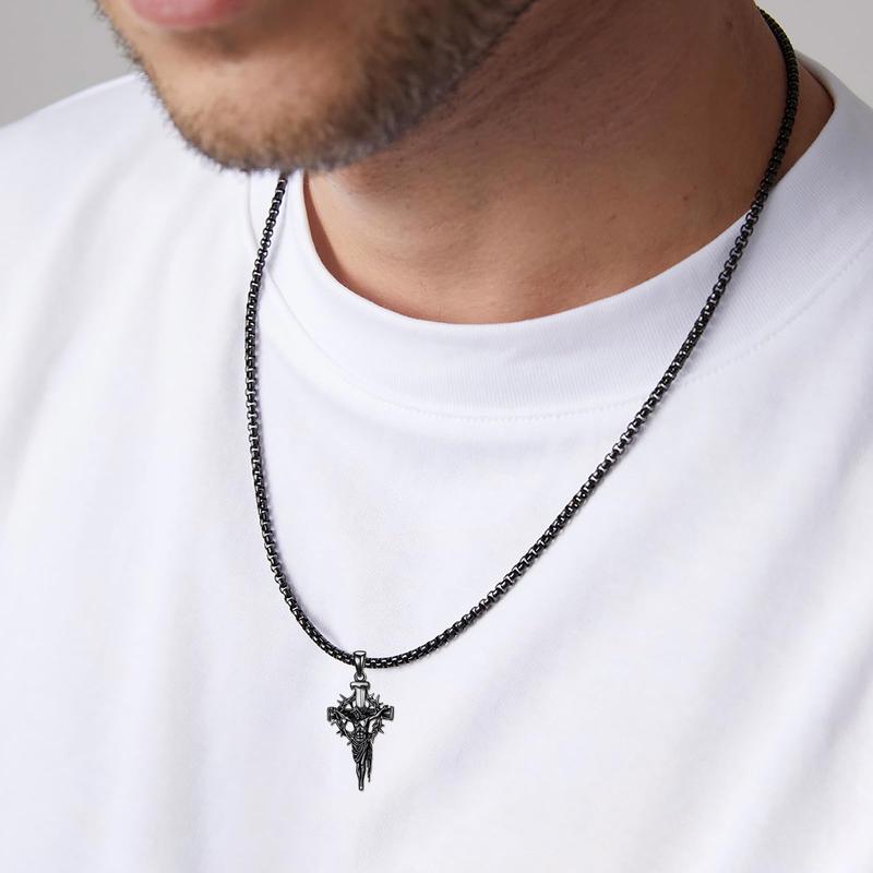 MEIDERBO Jewelry Thorn Cross Jesus Necklace 925 Sterling Silver Cross Pendant Christian Jewelry Men's Gift Fall Fashion Fall Gifts 22+2 Inch