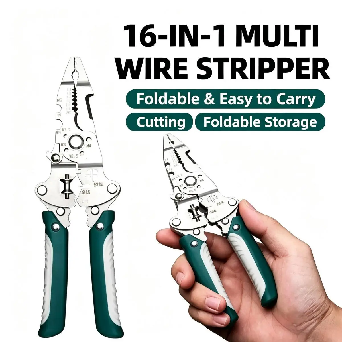 Foldable Multifunctional Electrician Pliers - 1-in-1 Hand Hardware Tool for Wire Cutting, Stripping, Clamping & Household Circuit Maintenance, Professional Cable Stripper Crimper Side Cutter